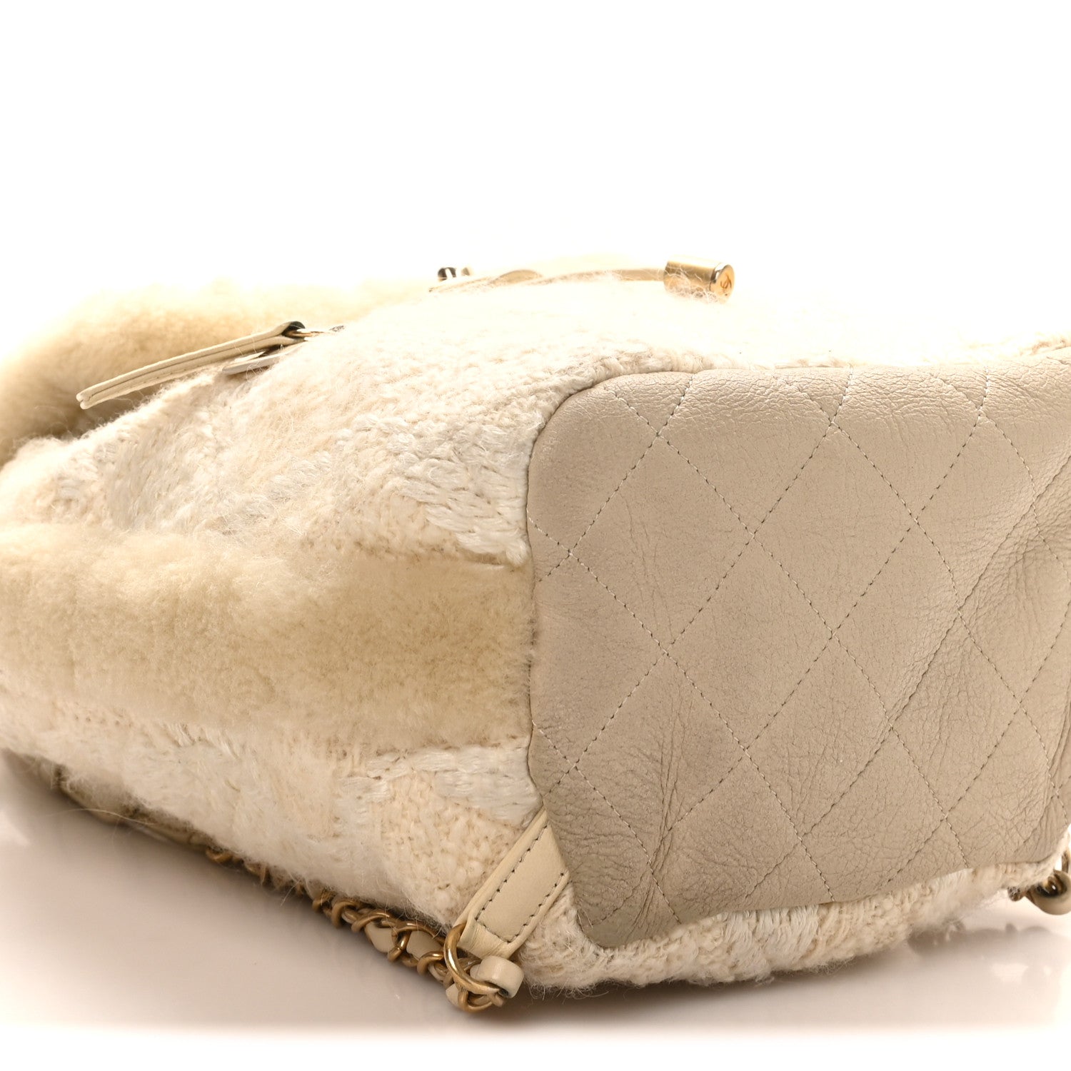 Tweed Shearling Quilted CC Backpack White