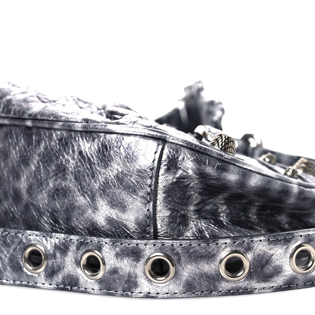 Metallic Agneau Arena Leopard Le Cagole Shoulder Bag XS Dark Grey