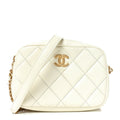 Shiny Caviar Quilted Chain Melody Camera Bag White