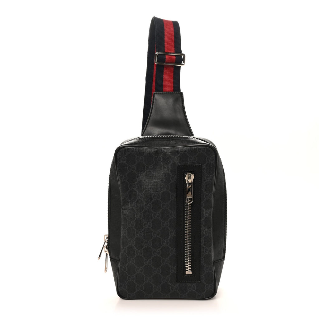 GG Supreme Monogram Web Belt Bag Black Grey