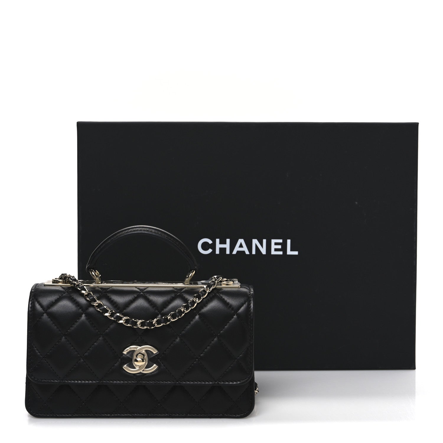 Lambskin Quilted Trendy CC Dual Handle Clutch With Chain Black