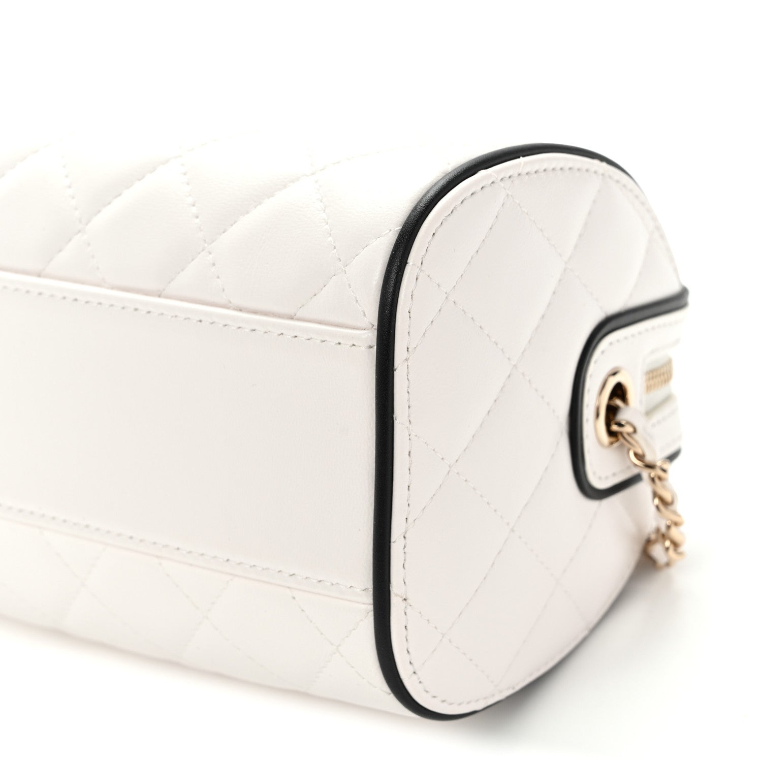 Lambskin Quilted Resin CC Mini Bowling Clutch With Chain White Black