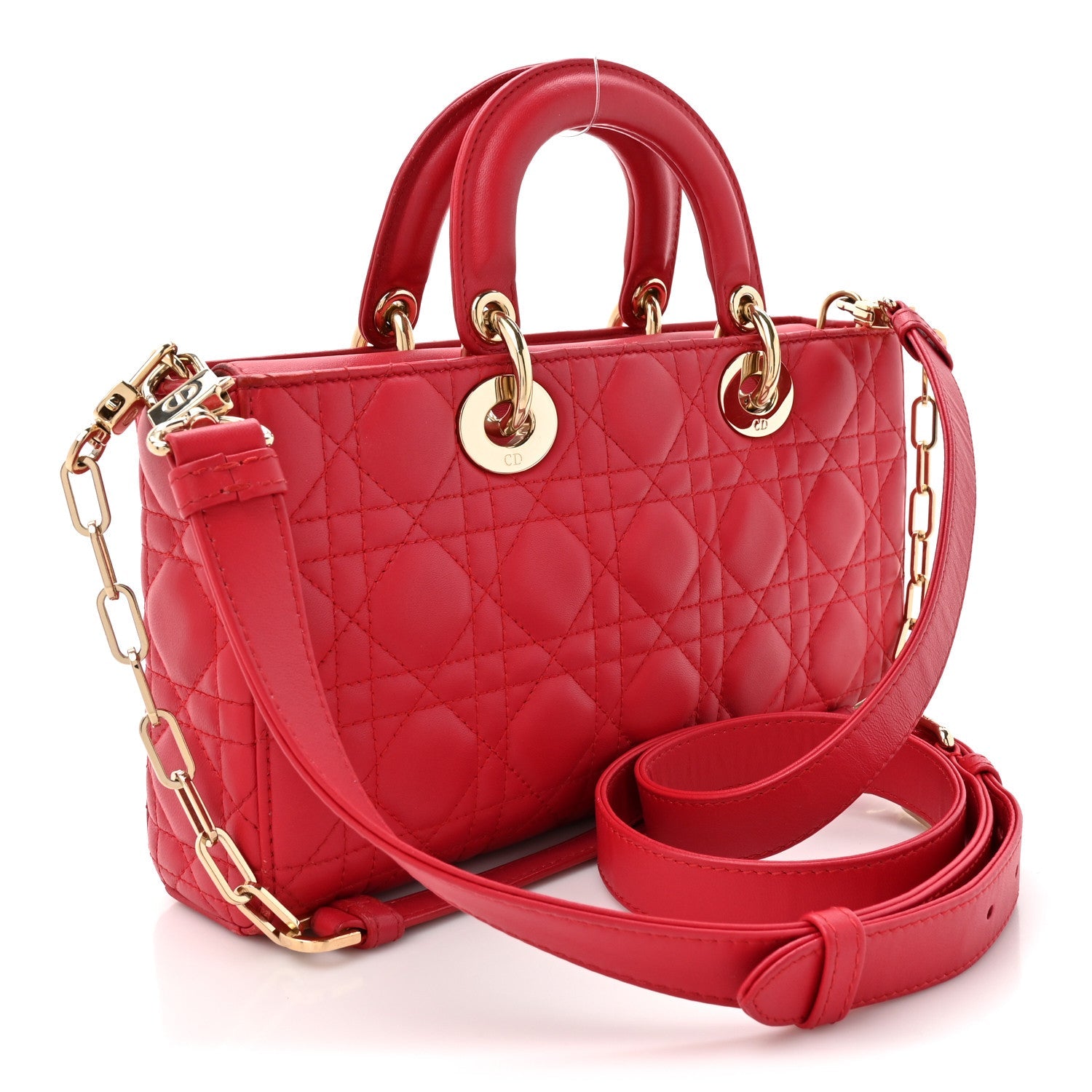 Lambskin Cannage Medium Lady D-Joy Red