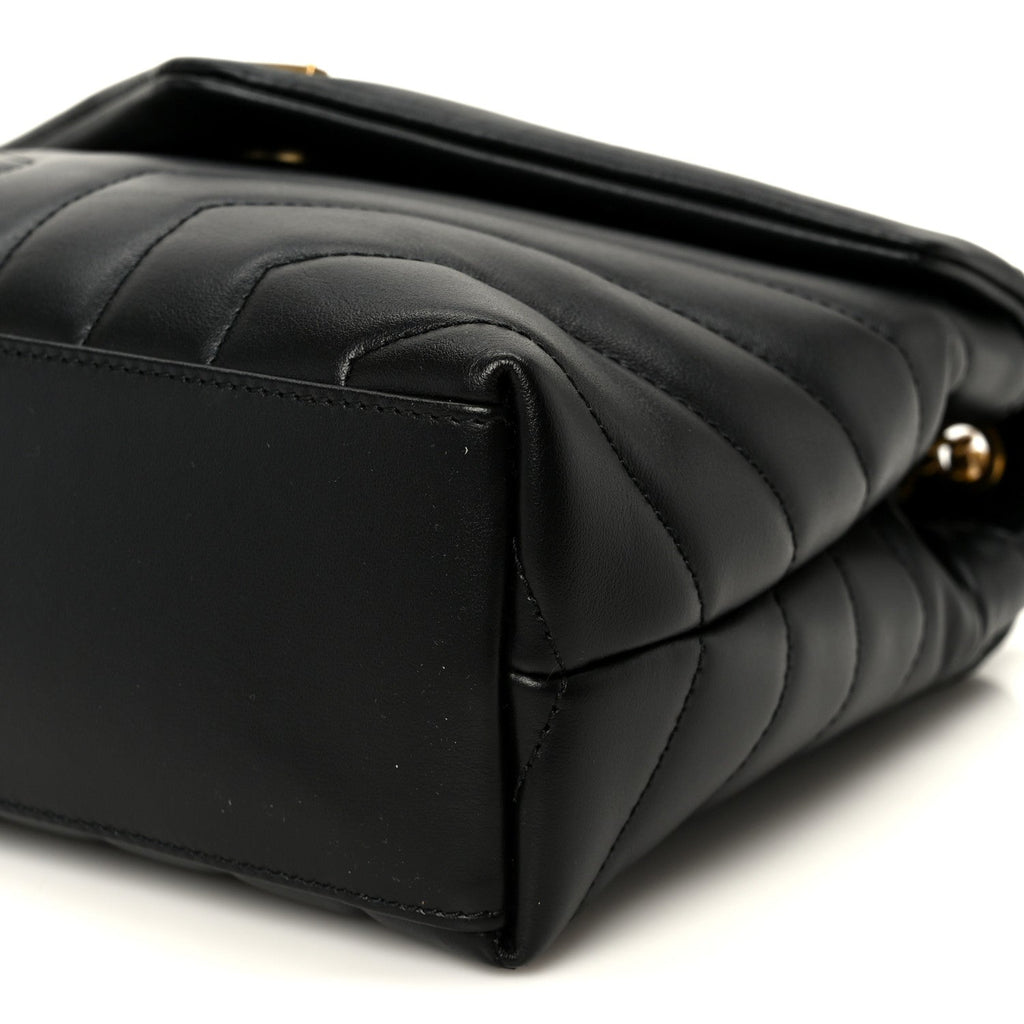 Calfskin Y Quilted Monogram Small Loulou Chain Satchel Black