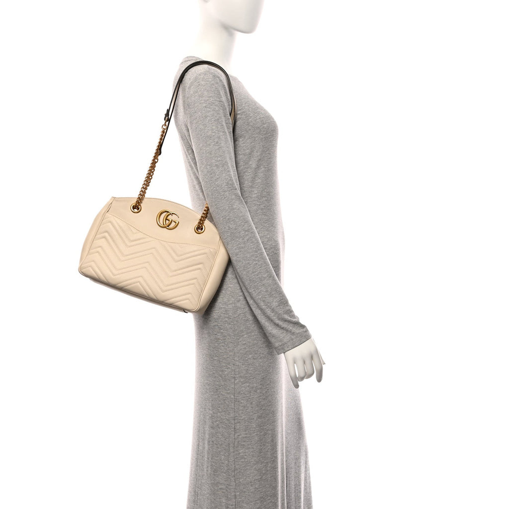 Calfskin Matelasse Medium GG Marmont Open Top Shoulder Bag White