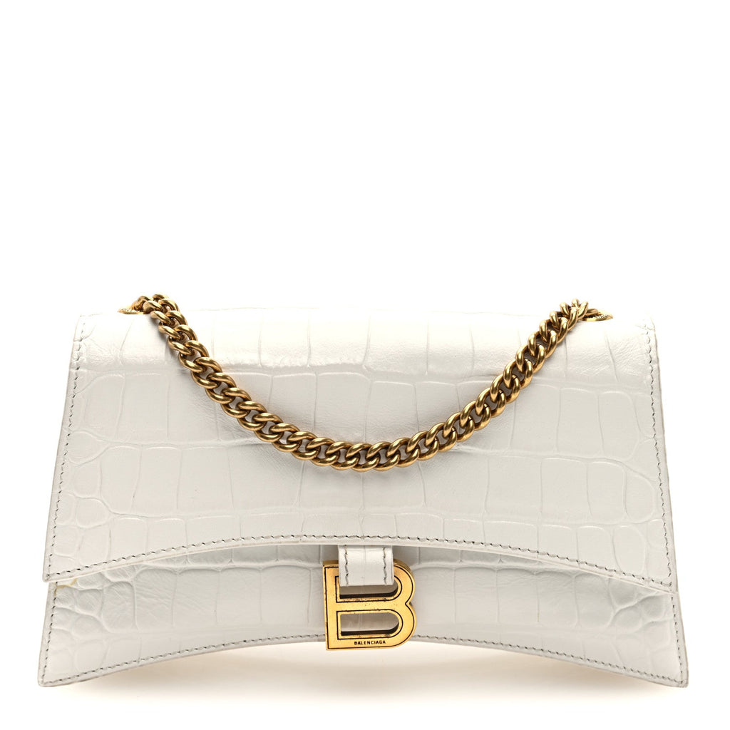 Calfskin Crocodile Small Crush Chain Bag White