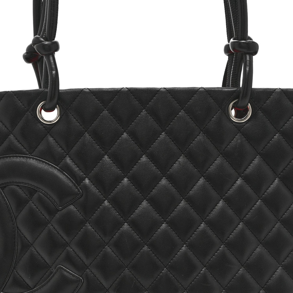 Calfskin Quilted Large Cambon Tote Black