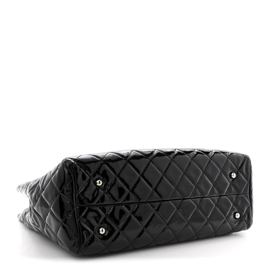 Patent Quilted Large Coco Shine Shopping Tote Black