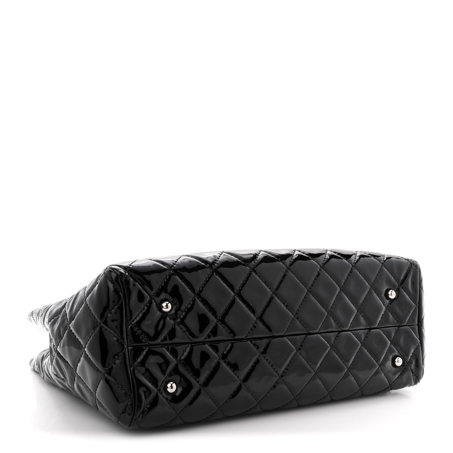 Patent Quilted Large Coco Shine Shopping Tote Black