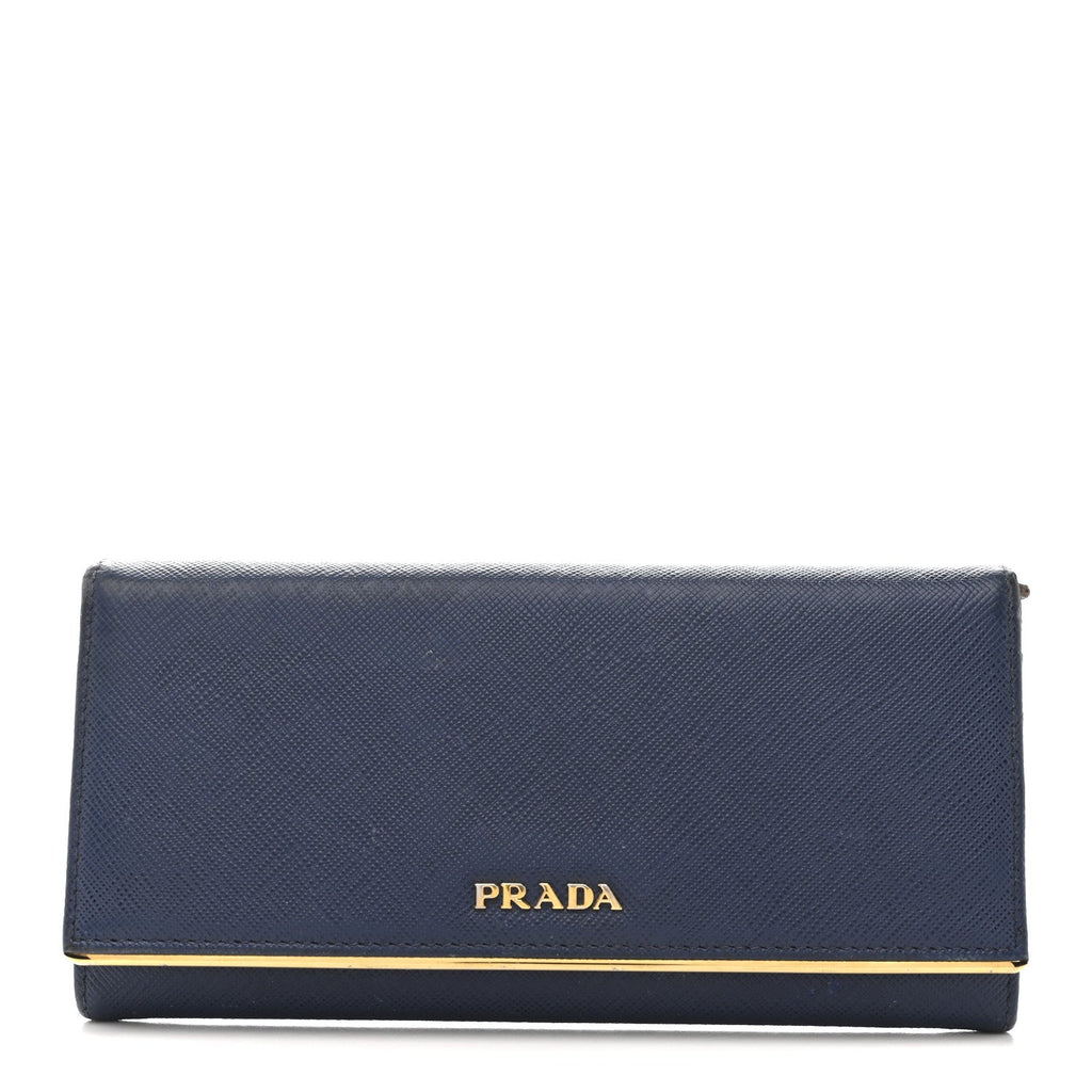 Saffiano Metal Bar Continental Flap Wallet Bluette
