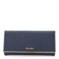 Saffiano Metal Bar Continental Flap Wallet Bluette