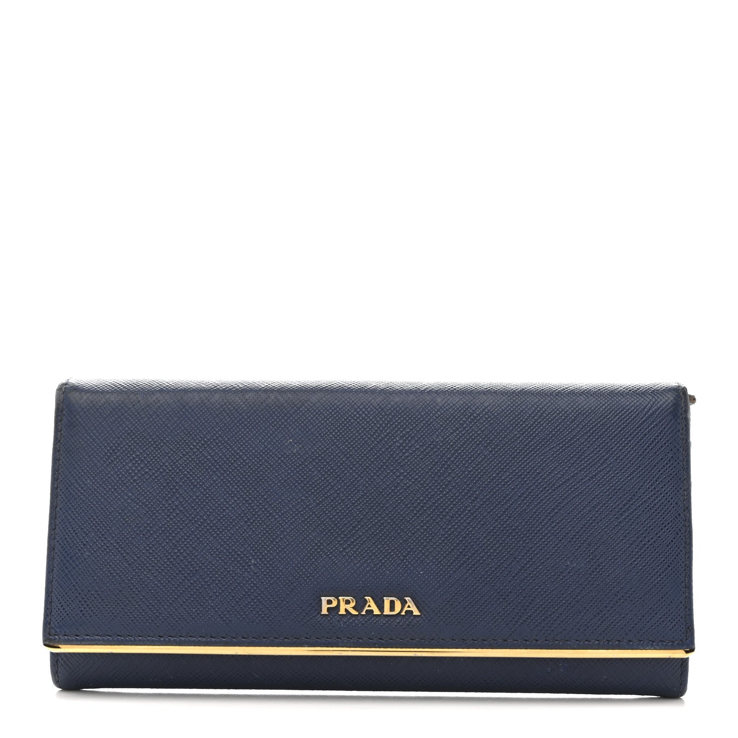 Saffiano Metal Bar Continental Flap Wallet Bluette