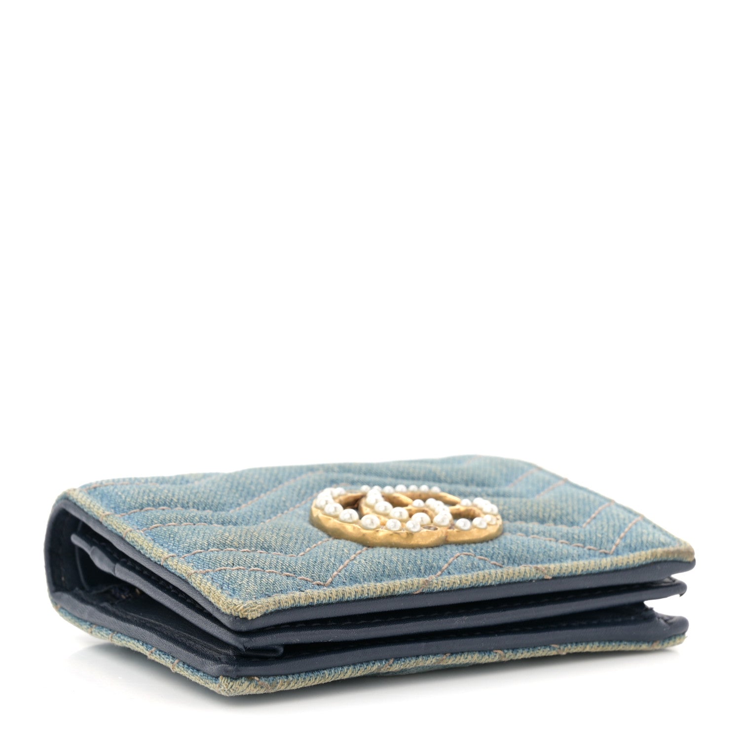 Denim Matelasse Pearly GG Marmont  Case Wallet Blue