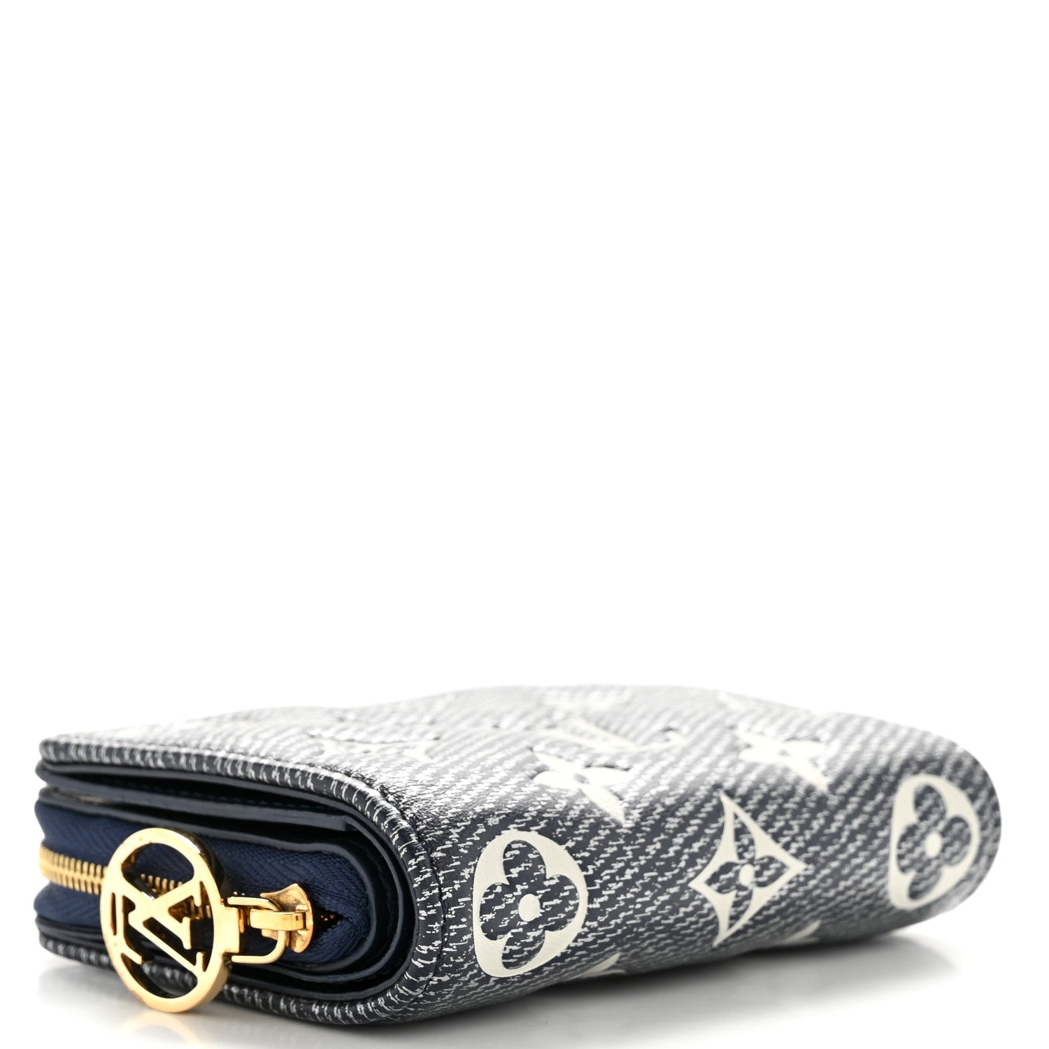Denim Effect Lambskin Embossed Monogram Lou Coussin Wallet Navy