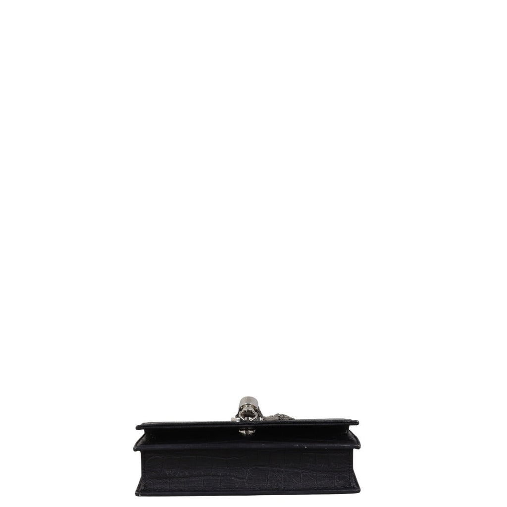 Saint Laurent Kate Tassel Chain Wallet Croc-Embossed
