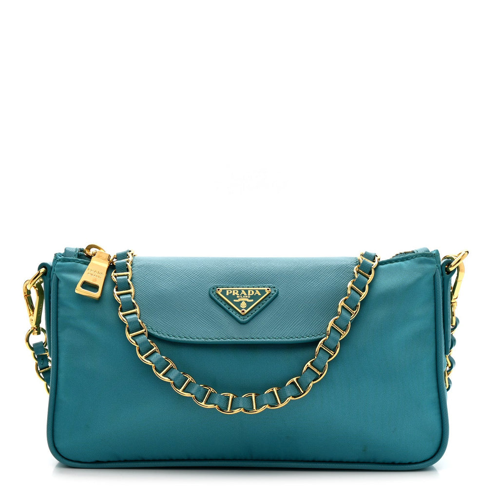 Tessuto Nylon Saffiano Crossbody Bag Turchese