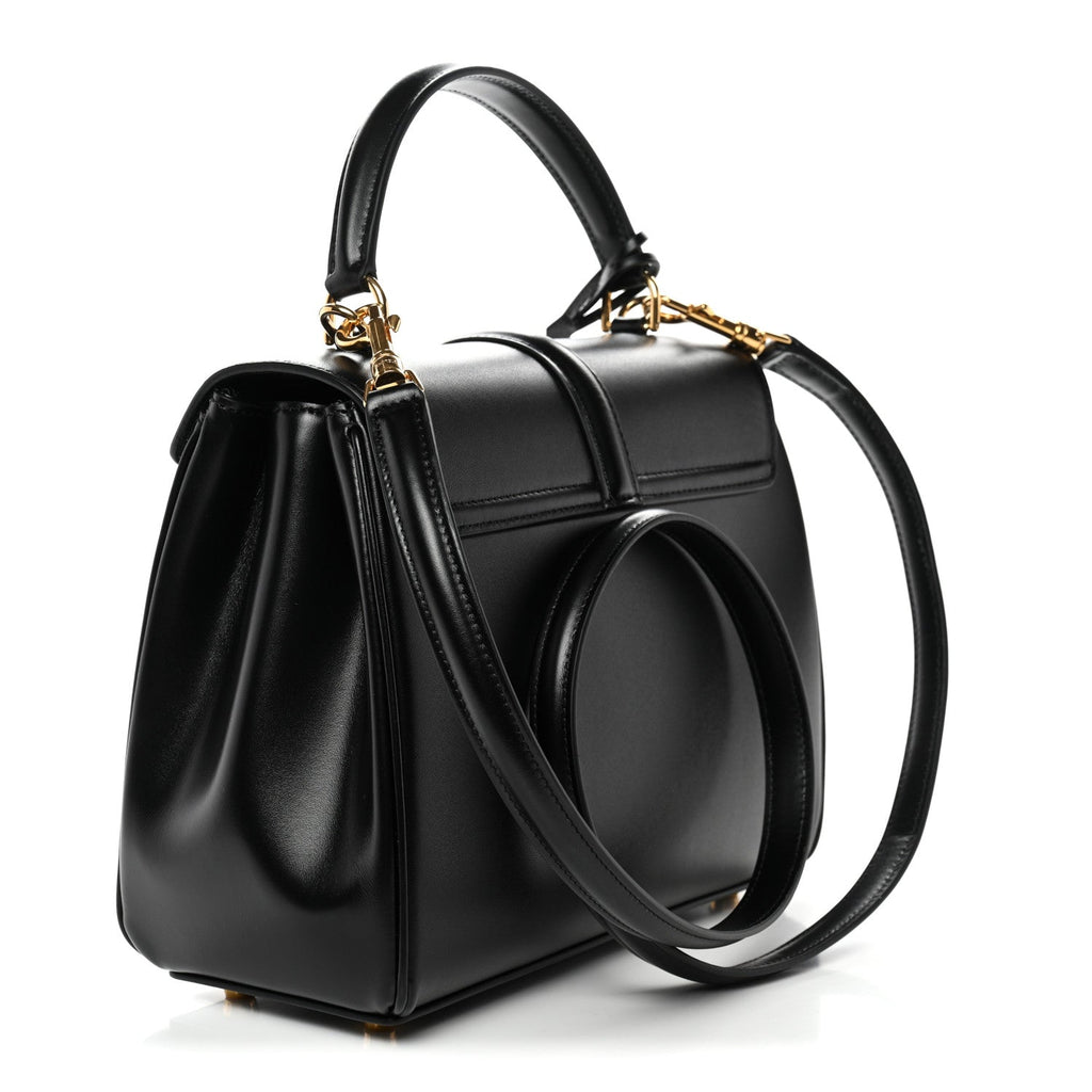 Satinated Calfskin Small 16 Top Handle Bag Black