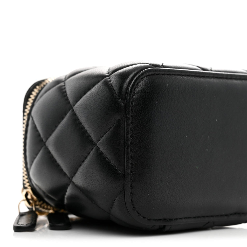 Lambskin Quilted Mini Pearl Crush Vanity Case With Chain Black
