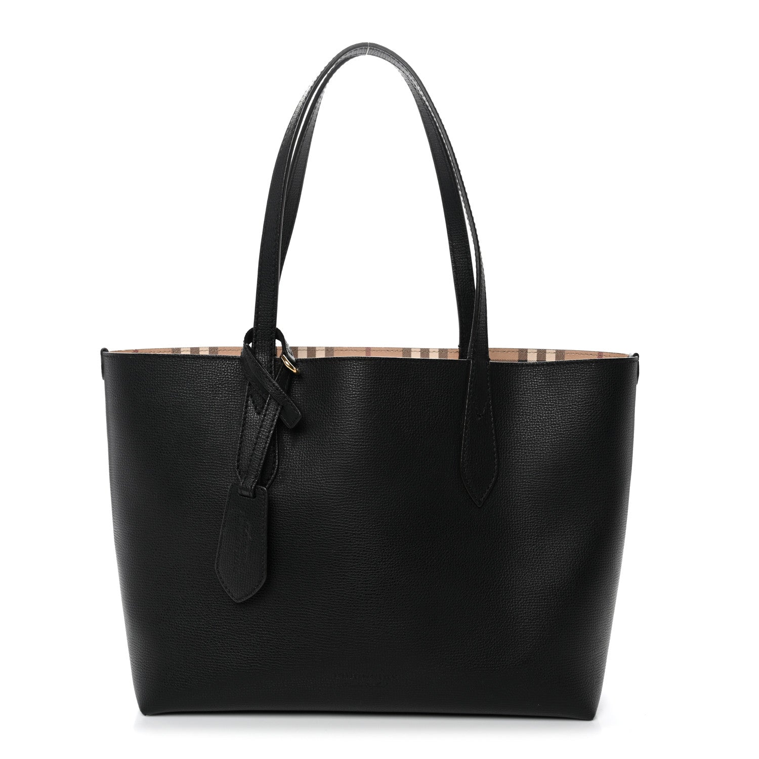 Grainy Calfskin Haymarket Check Small Reversible Tote Black