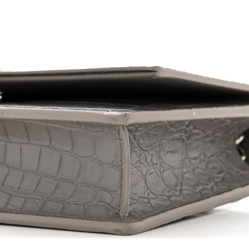 Calfskin Crocodile Embossed Kate Monogram Tassel Chain Wallet Fog