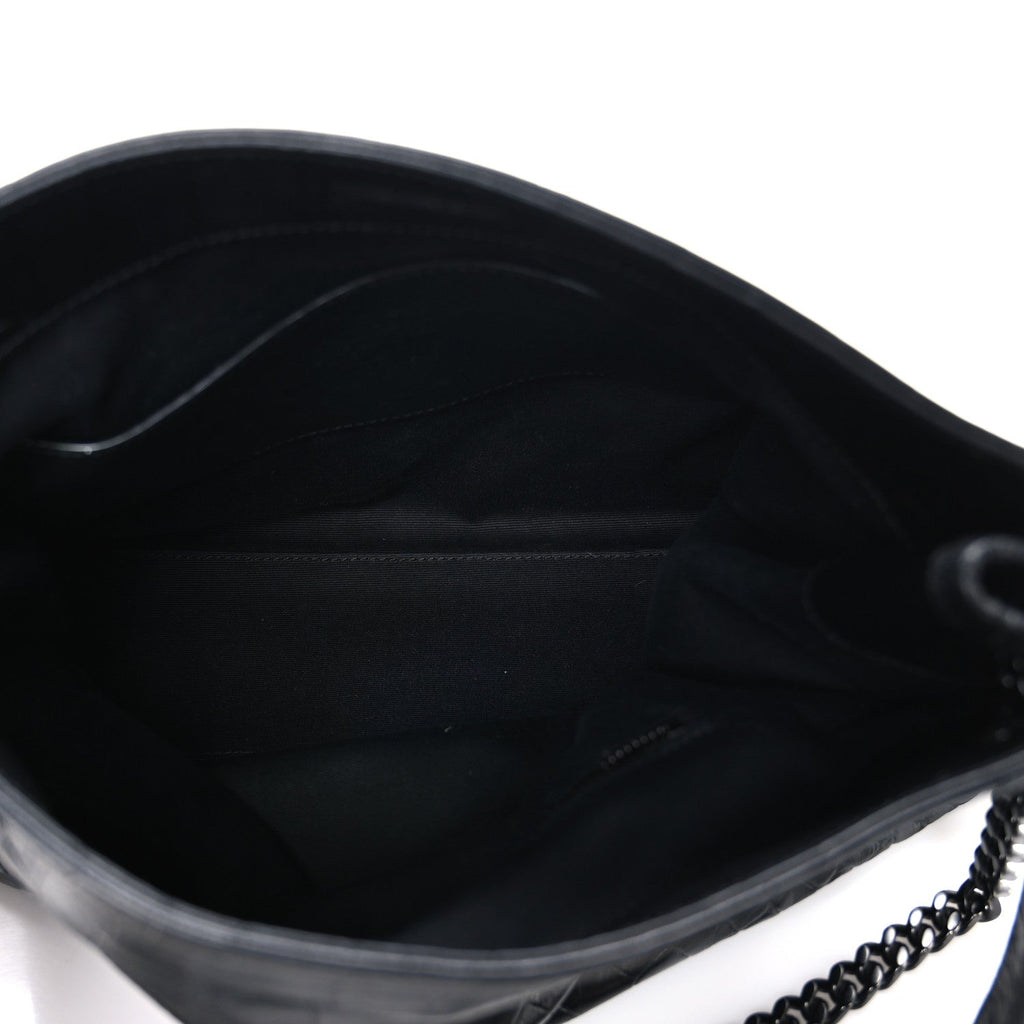Calfskin Crocodile Embossed Monogram Medium Niki Shopping Bag Black