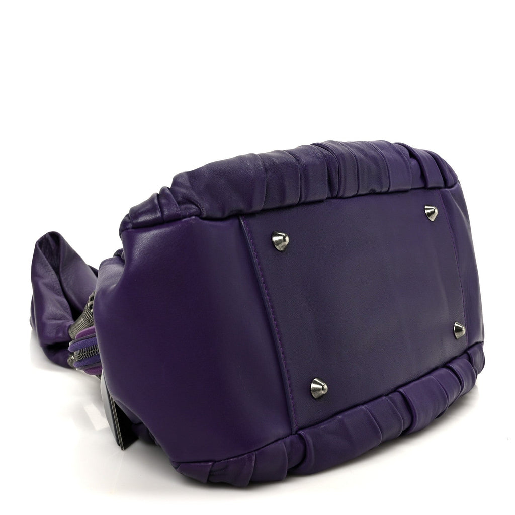 Lambskin Plisse Pleated Frame Satchel Violet Fonce