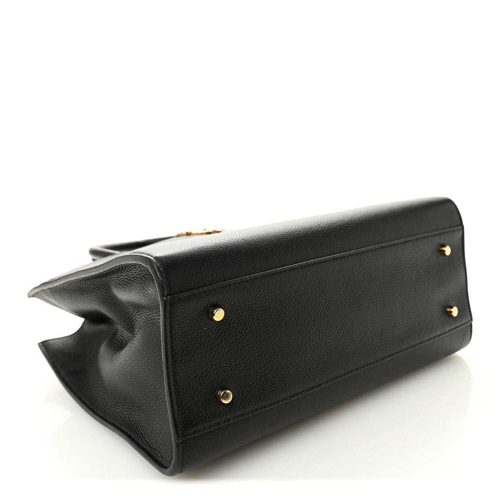 Grainy Calfskin Large Virtus Top Handle Tote Black
