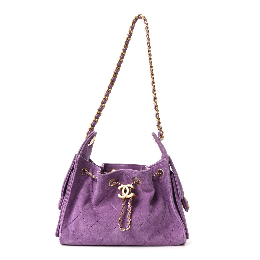 Suede Quilted Mini Chanel 25 Handbag Purple