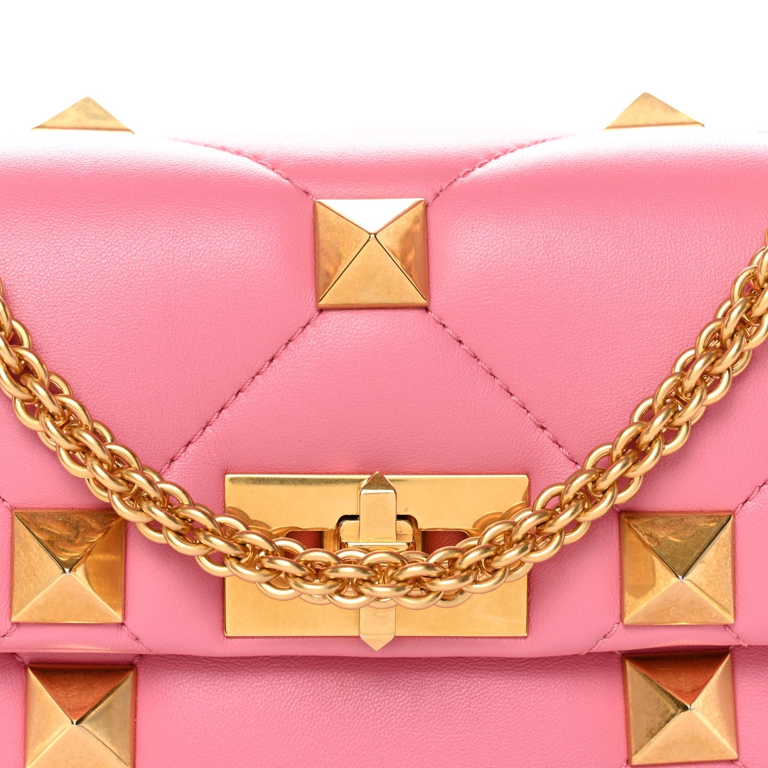 Nappa Medium Roman Stud Shoulder Bag Flamingo Pink