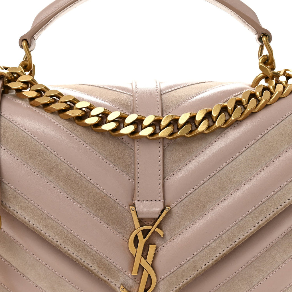 Calfskin Suede Matelasse Chevron Medium Monogram College Bag Rose Poudre