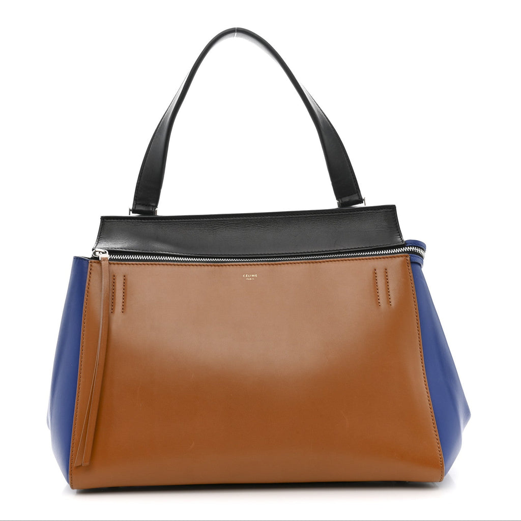 Smooth Calfskin Medium Tri-Color Edge Shoulder Bag Tan