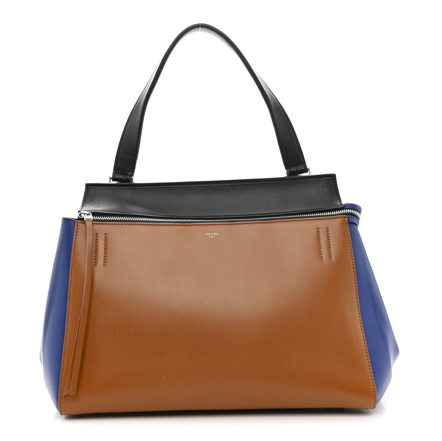 Smooth Calfskin Medium Tri-Color Edge Shoulder Bag Tan