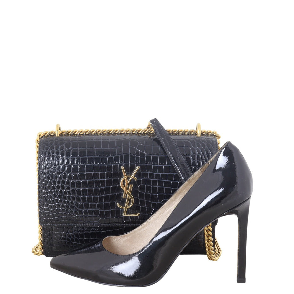 Saint Laurent Sunset Medium Croc-Embossed