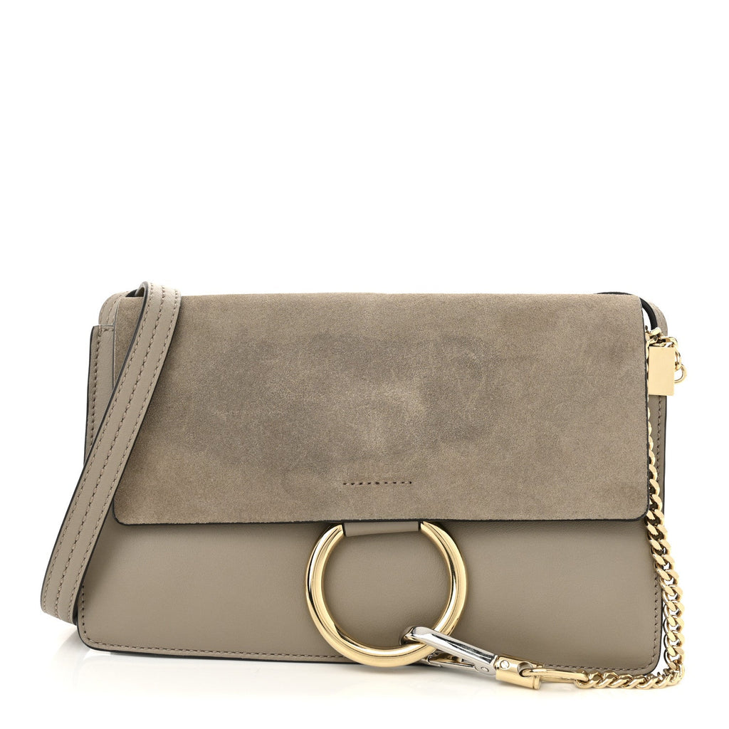 Suede Calfskin Small Faye Shoulder Bag Motty Grey