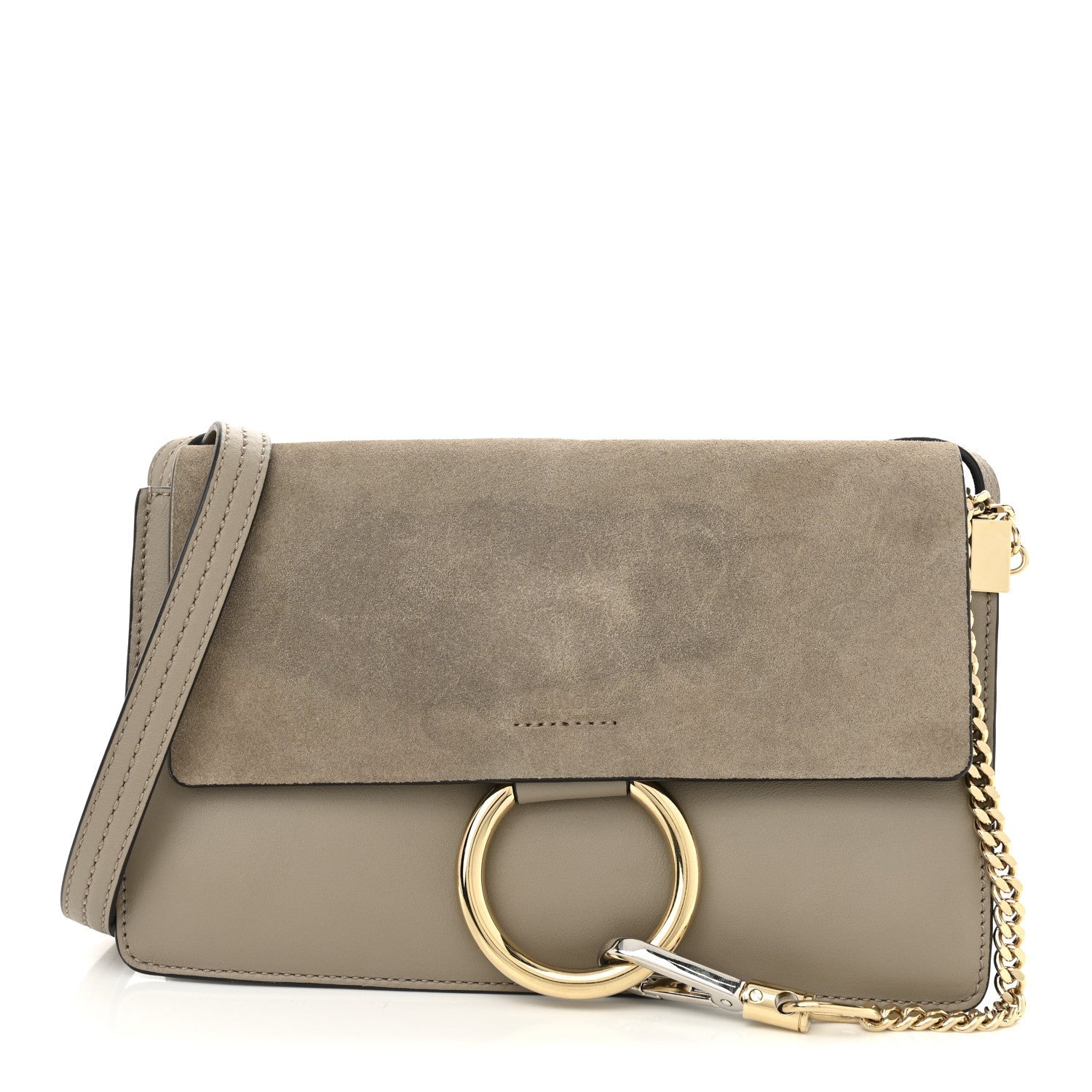 Suede Calfskin Small Faye Shoulder Bag Motty Grey