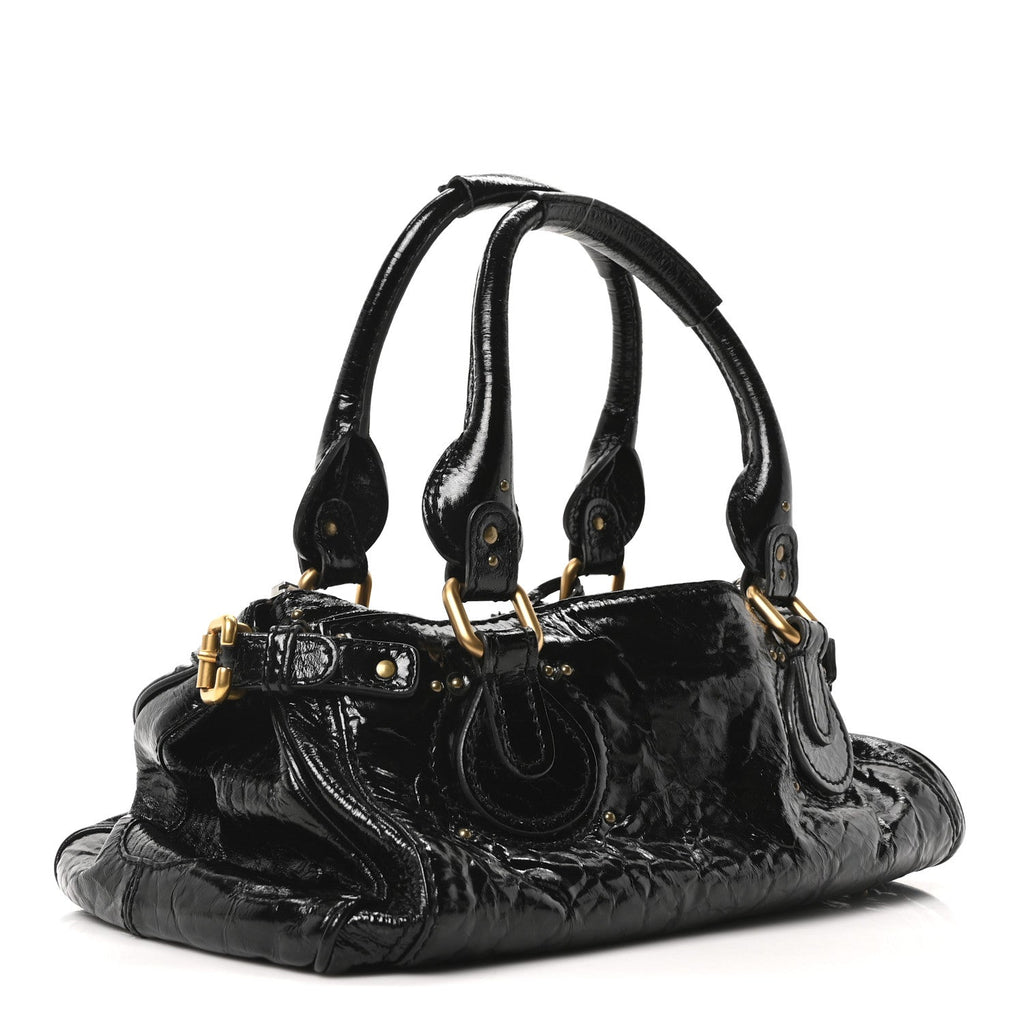 Crinkled Patent Medium Paddington Satchel Black