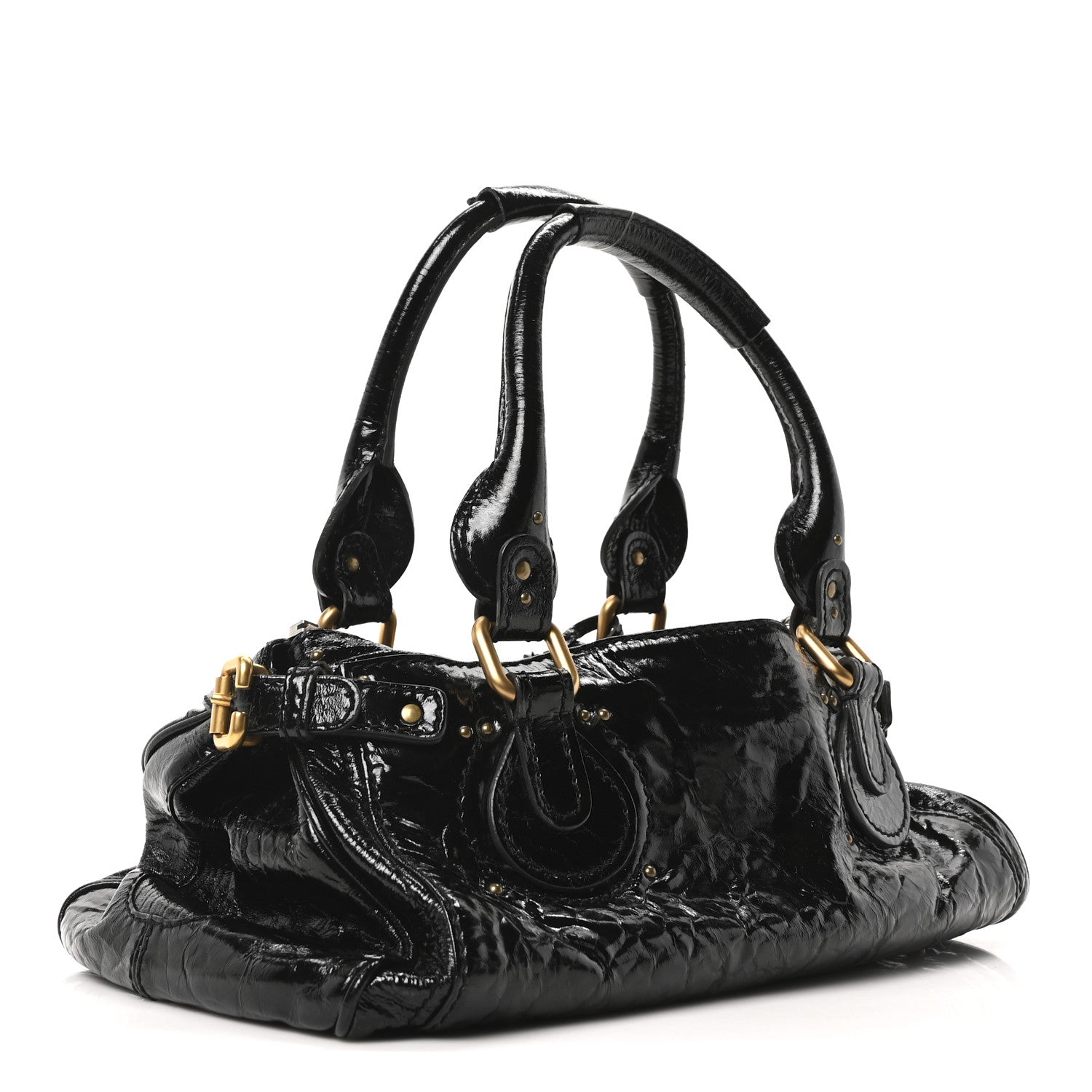 Crinkled Patent Medium Paddington Satchel Black