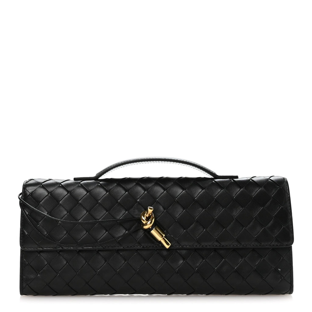 Nappa Intrecciato Long Andiamo Top Handle Clutch Black