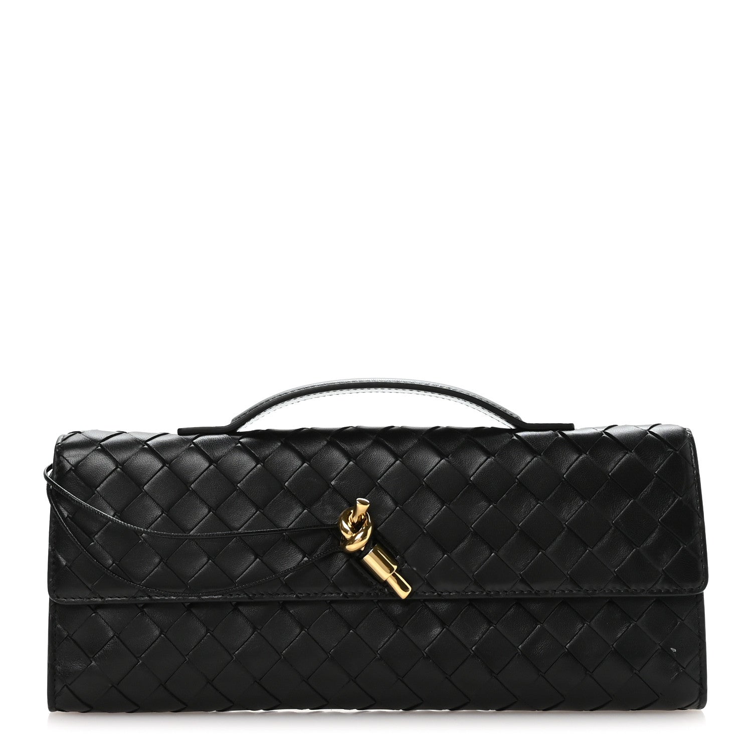 Nappa Intrecciato Long Andiamo Top Handle Clutch Black
