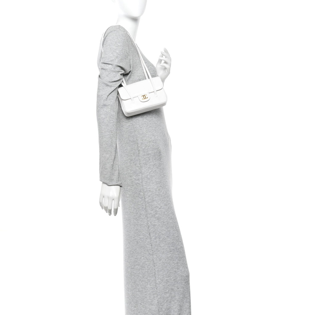 Shiny Caviar Mini Preppy Coco Shoulder Bag White