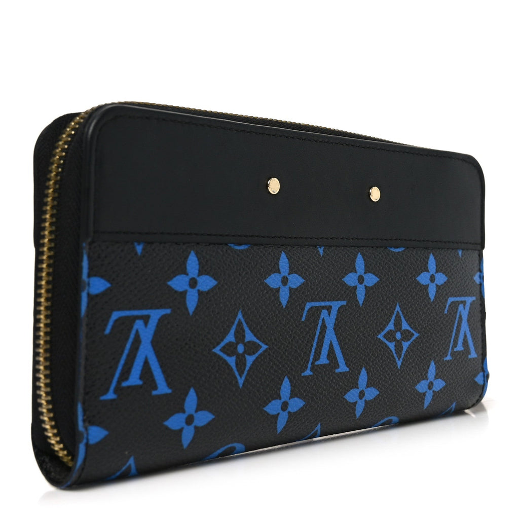 Calfskin Colored Monogram Zippy Wallet Blue Black