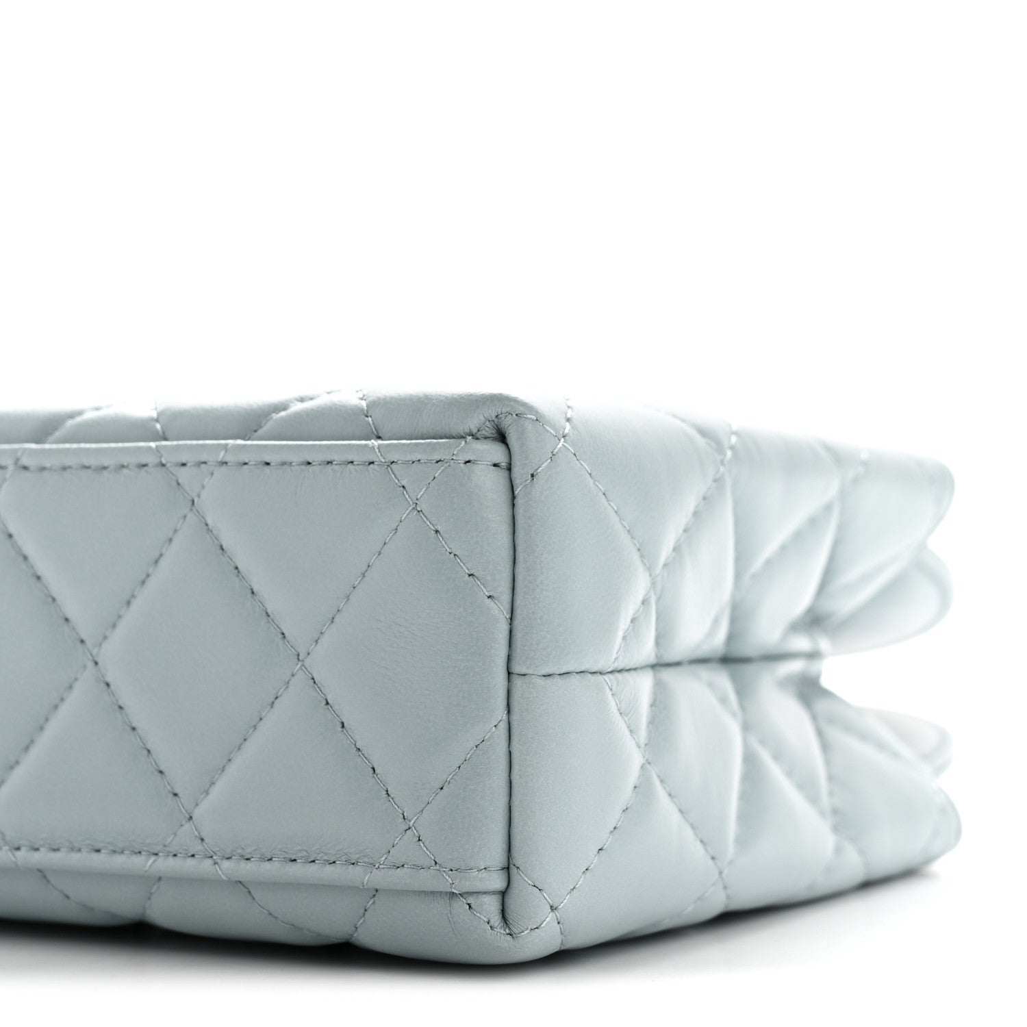 Shiny Aged Calfskin Quilted Nano Kelly Shopper Light Blue