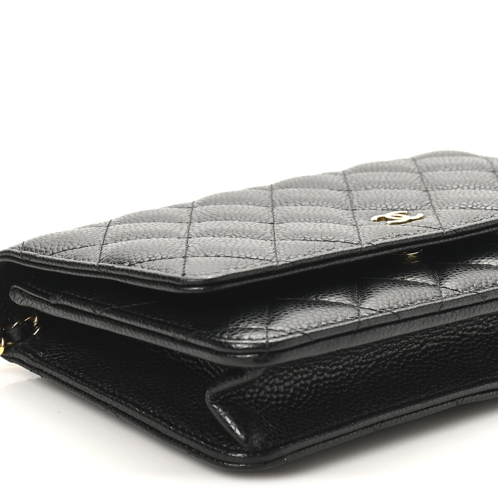 Caviar Quilted Wallet on Chain WOC Black