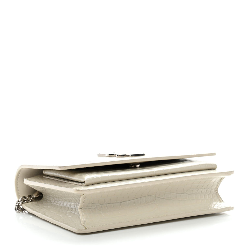 Calfskin Crocodile Embossed Monogram Sunset Chain Wallet Blanc Vintage