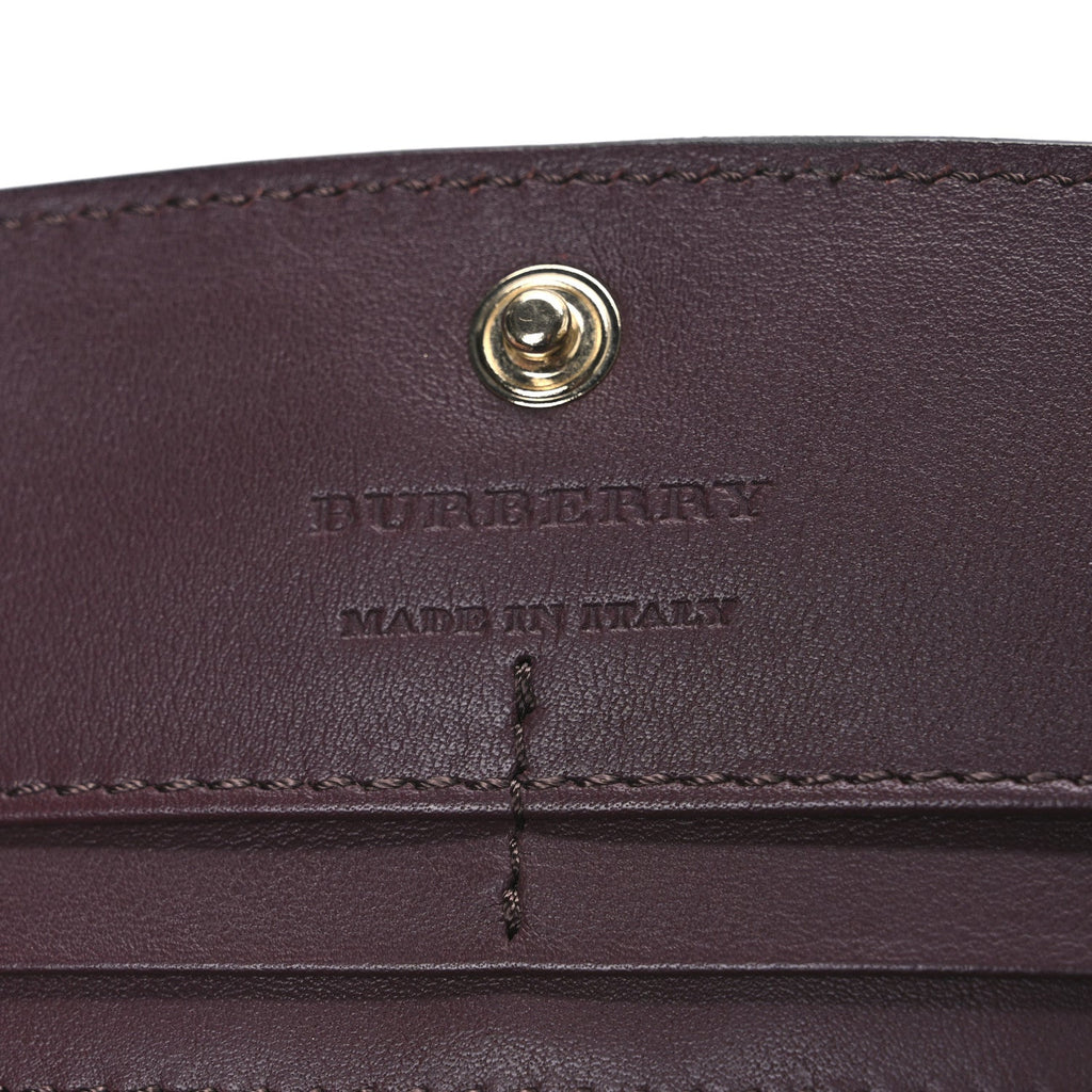 Grainy Calfskin House Check Continental Wallet Mahogany Red