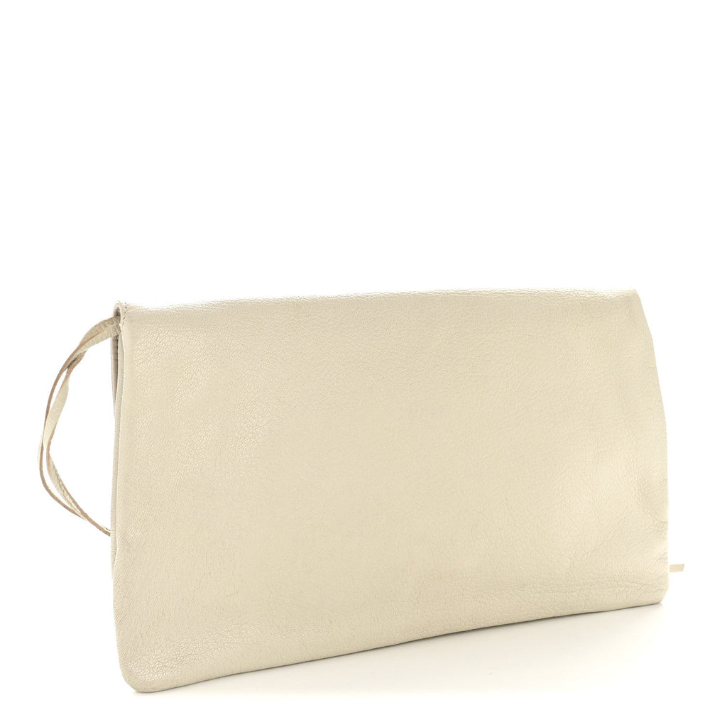Chevre Silver Metallic Edge Hardware Envelope Clutch Gris Glace