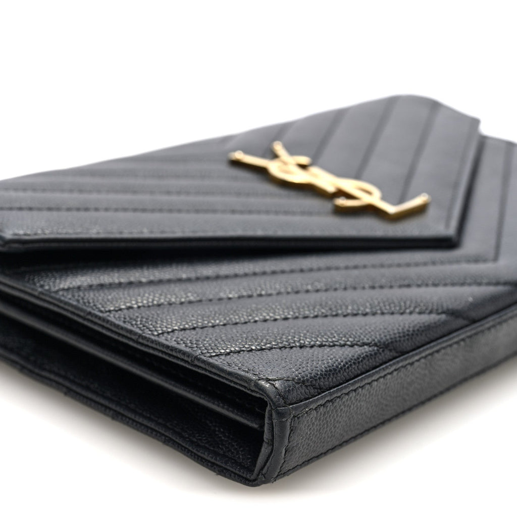Grain De Poudre Matelasse Chevron Monogram Chain Wallet Black