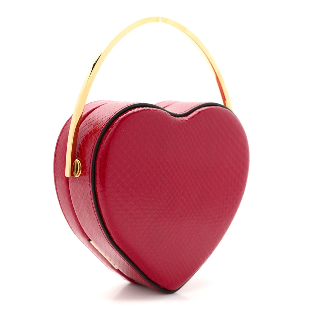 Snakeskin Broadway Mini Heart Top Handle Bag Rasberry Candy