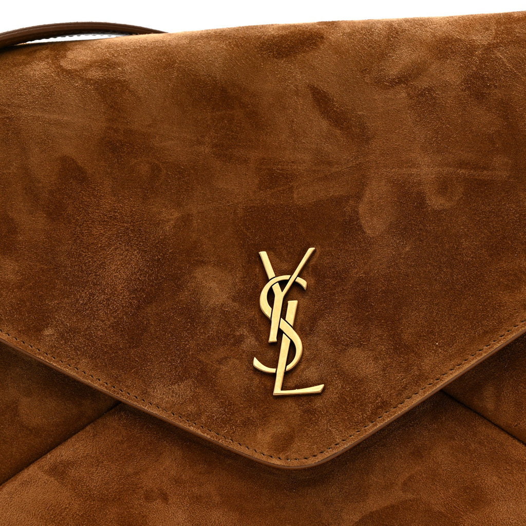Suede Large Cassandre Pouch On Chain Caramel Cognac