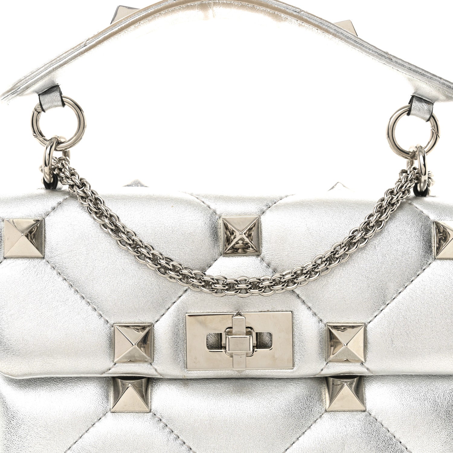 Nappa Medium Roman Stud Shoulder Bag Silver